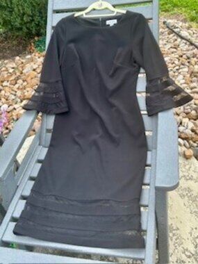 Calvin Klein Black Bell Sleeve Dress with Mesh Detail Size 6